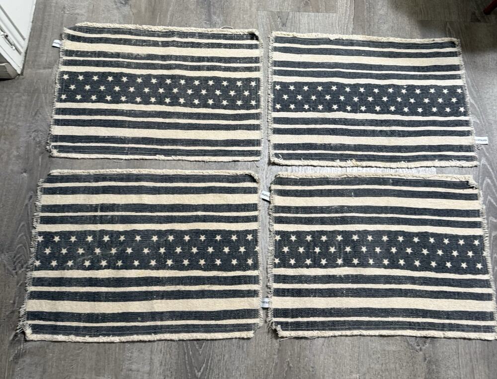 4th Of July Cotton Fabric Placemats Patriotic American Flag Stars Set of 4
